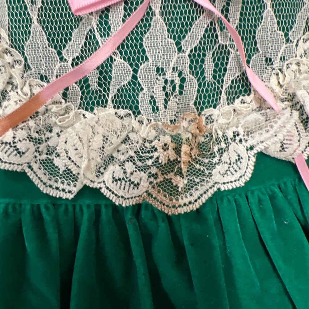 Vintage Roanna Girlie Girl Emerald Green Velvet Dress Jumper - Picture 5 of 8